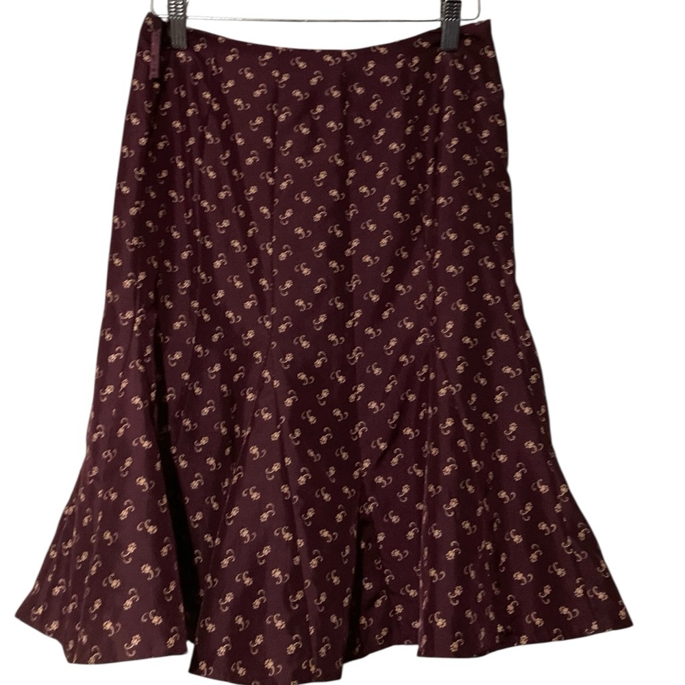 GAP Elegant Maroon Floral Printed  100% Silk Skirt NEW